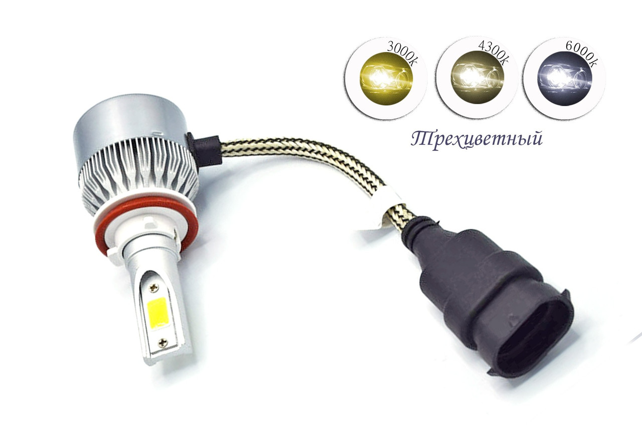 Комплект LED ламп TC6 H11 3000K, 4500K, 6000 K 9-32V радіатор з вентилятором (chip COB)
