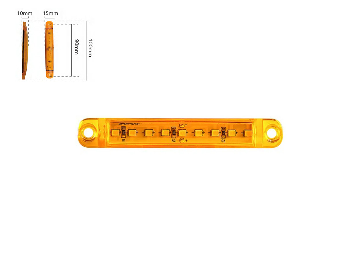 Габаритний ліхтар-катафот BD-0003A 9 LED жовтогарячий 12-24V IP67 (1 шт.). Розмір: 100*15*10 мм, фото 1