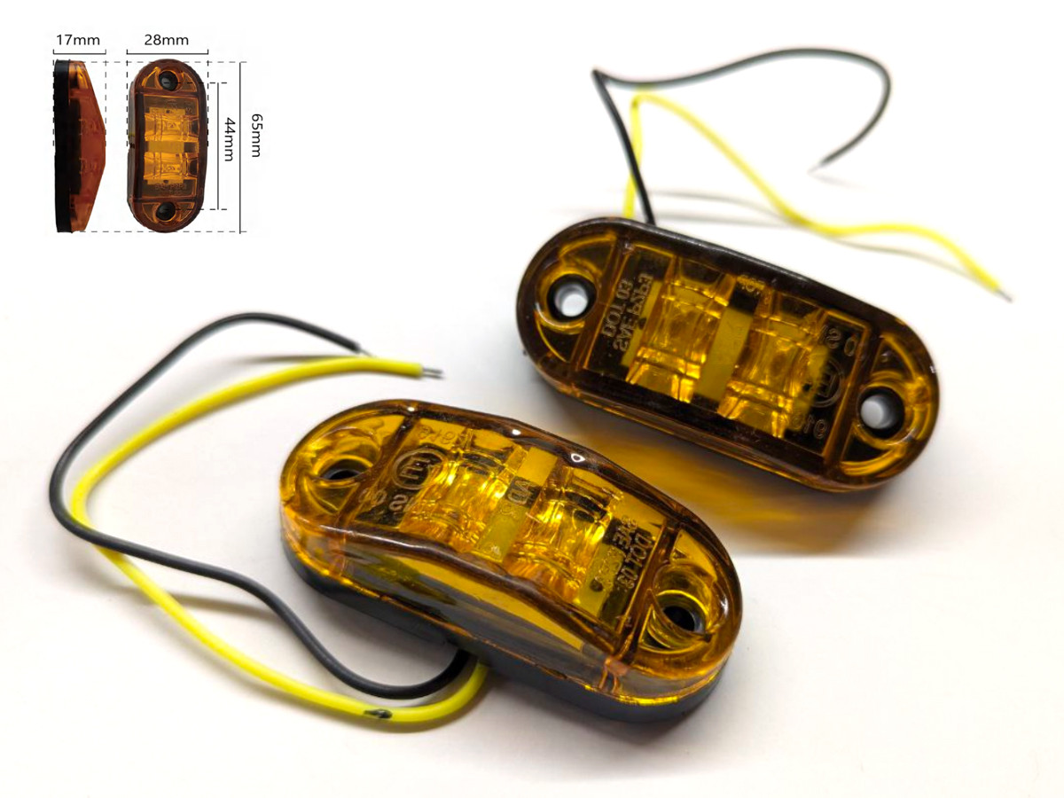 Габаритний ліхтар-катафот BD-0015A 2 LED жовтогарячий 12-24V IP67 (1 шт.). Розмір: 65*28*17 мм