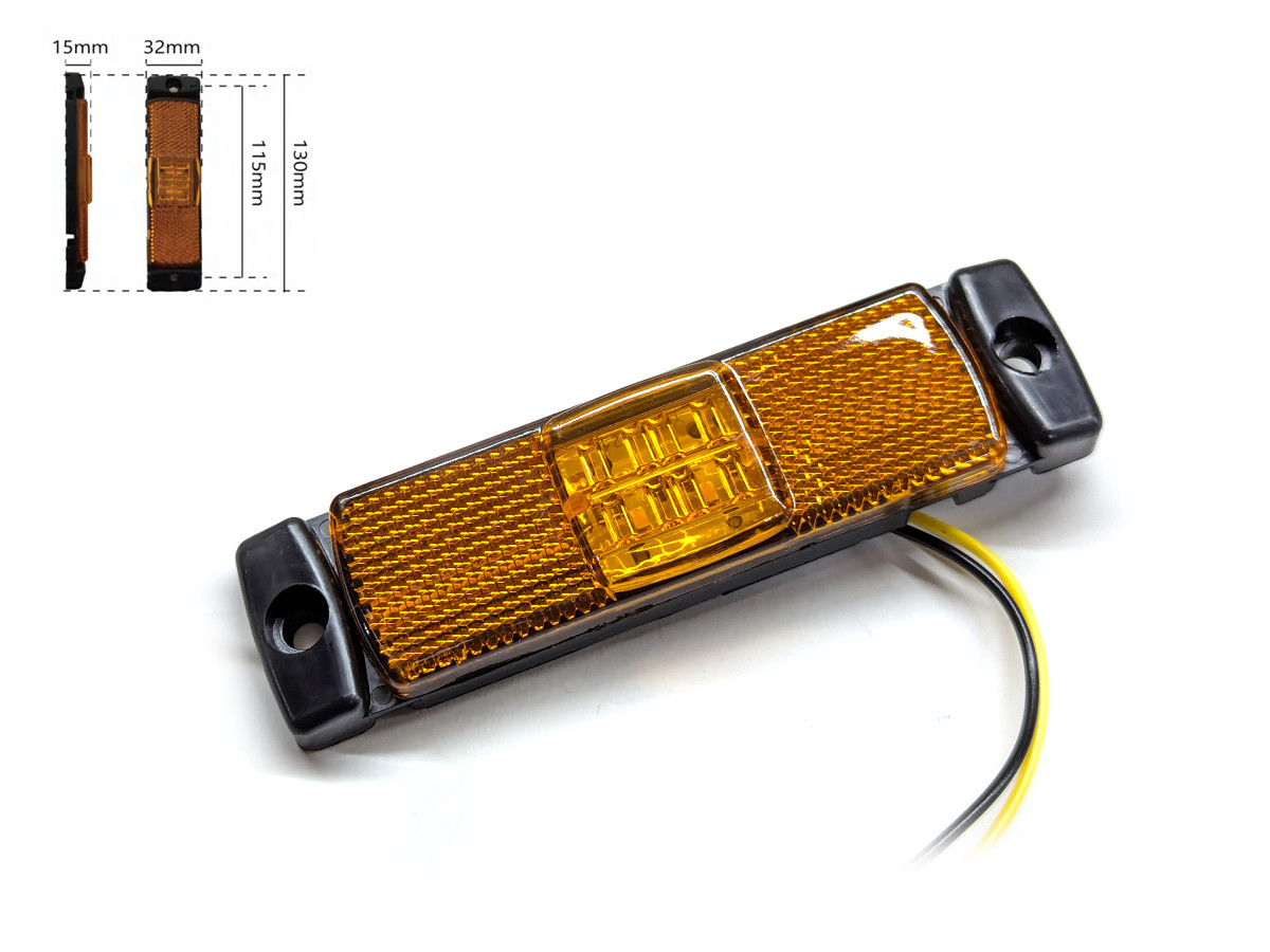 Габаритний ліхтар-катафот BD-0036A 4 LED жовтогарячий IP67 12-24V (1 шт.). Розмір: 130*32*15 мм, фото 1