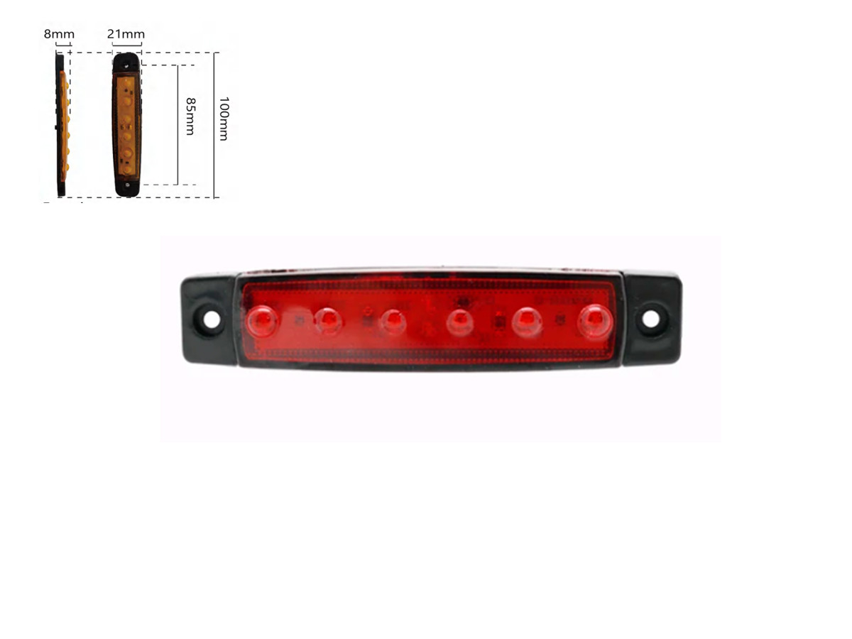 Габаритний ліхтар-катафот BD-0005R 6 LED червоний 12-24V IP67 (1 шт.). Розмір: 100*21*8 мм