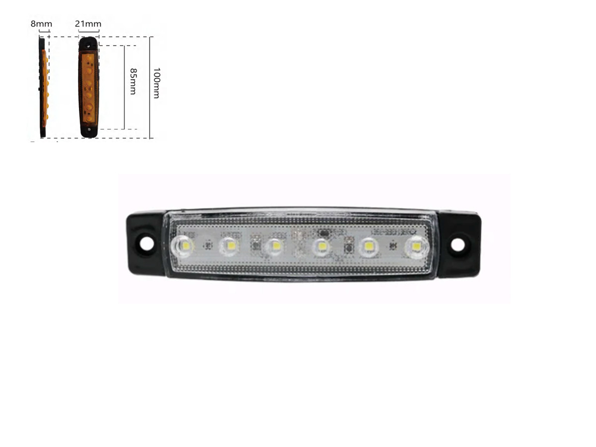 Габаритний ліхтар-катафот BD-0005W 6 LED білий 12-24V IP67 (1 шт.). Розмір: 100*21*8 мм