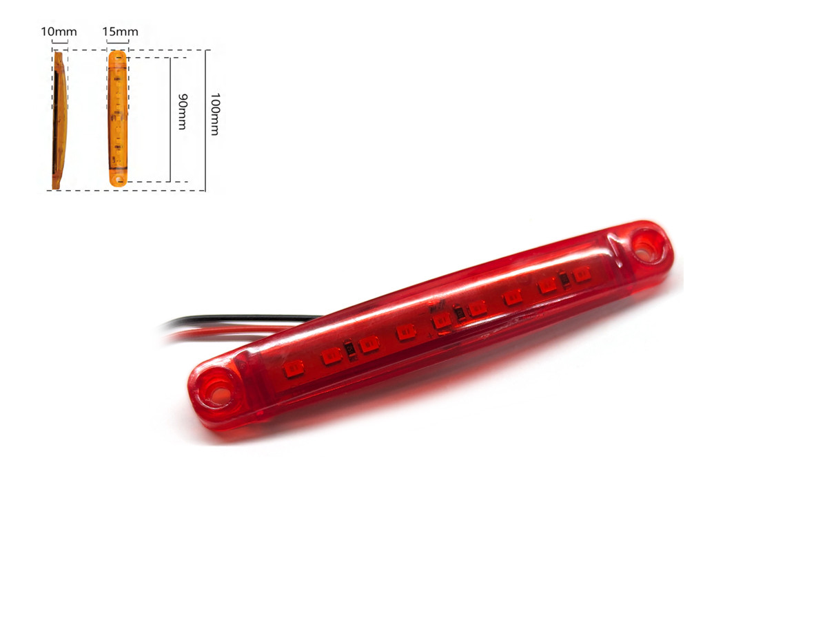 Габаритний ліхтар-катафот BD-0003R 9 LED червоний 12-24V IP67 (1 шт.). Розмір: 100*15*10 мм, фото 1