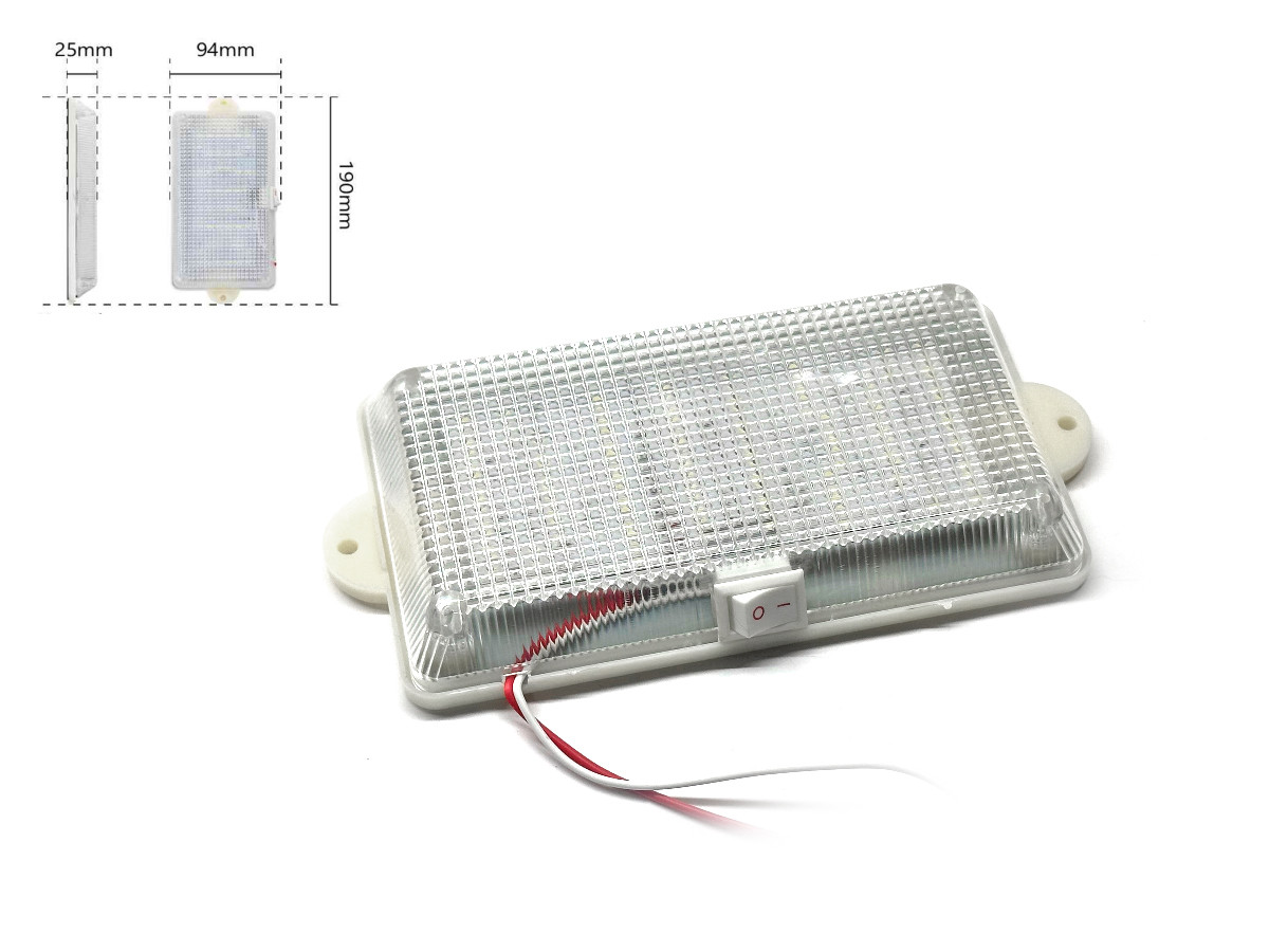 LED-плафон салону універсальний SND-0015 24 V 60 SMD 2835 WHITE з вимикачем. 190х94х25 мм