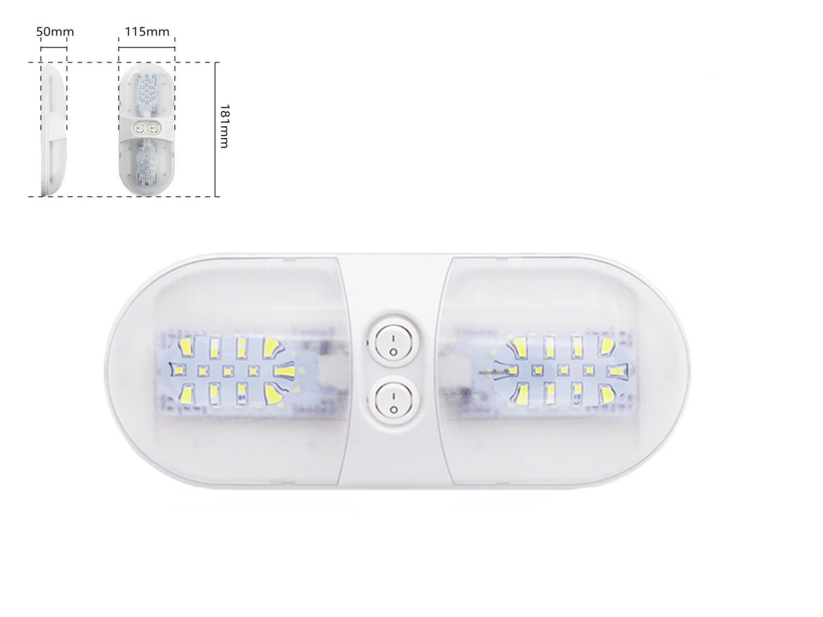 LED-плефон салону універсальний SND-0005 12-24 V 48 SMD 2835 WHITE з двома вимикачами. 181х115х50 мм
