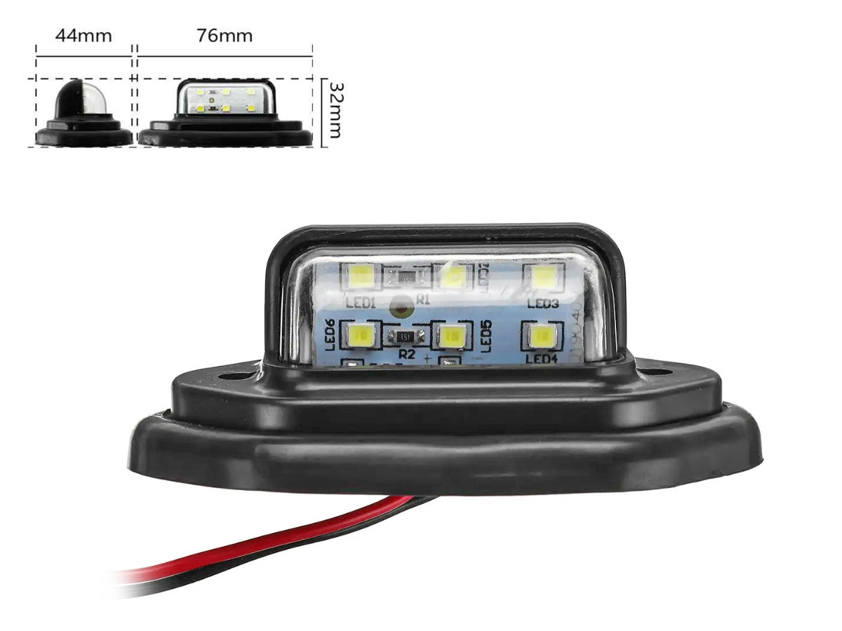 Універсальний LED-ліхтар підсвічування номера PZD-0001 12-24 V 6 SMD WHITE, чорний корпус