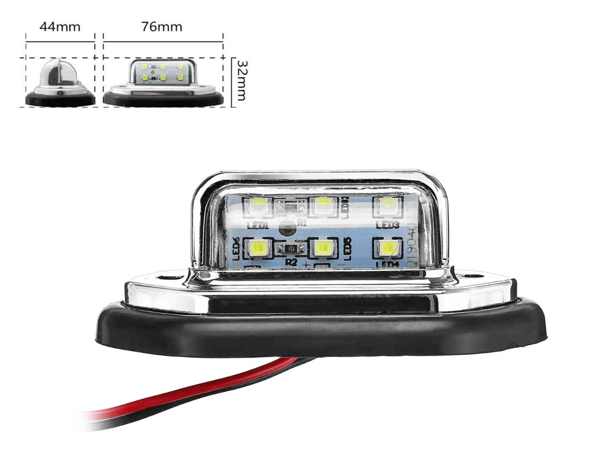Універсальний LED ліхтар підсвічування номера PZD-0001с 12-24 V 6 SMD WHITE, хромований корпус