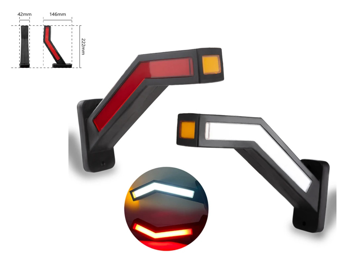 LED-габарит заносу причепа YD-0003 кутовий 12-24 V 22 см жовтогарячий, червоний, білий із динамічним режимом (1