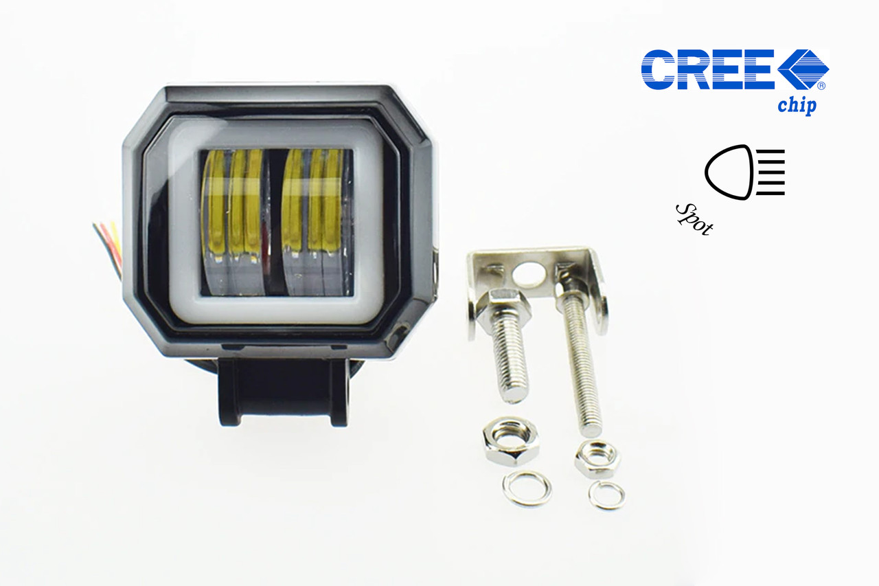 Фара робочого світла 20W-QB 2 світлодіоди CREE + DRL (сплошне світіння периметром) зі світло-теневою кордоном