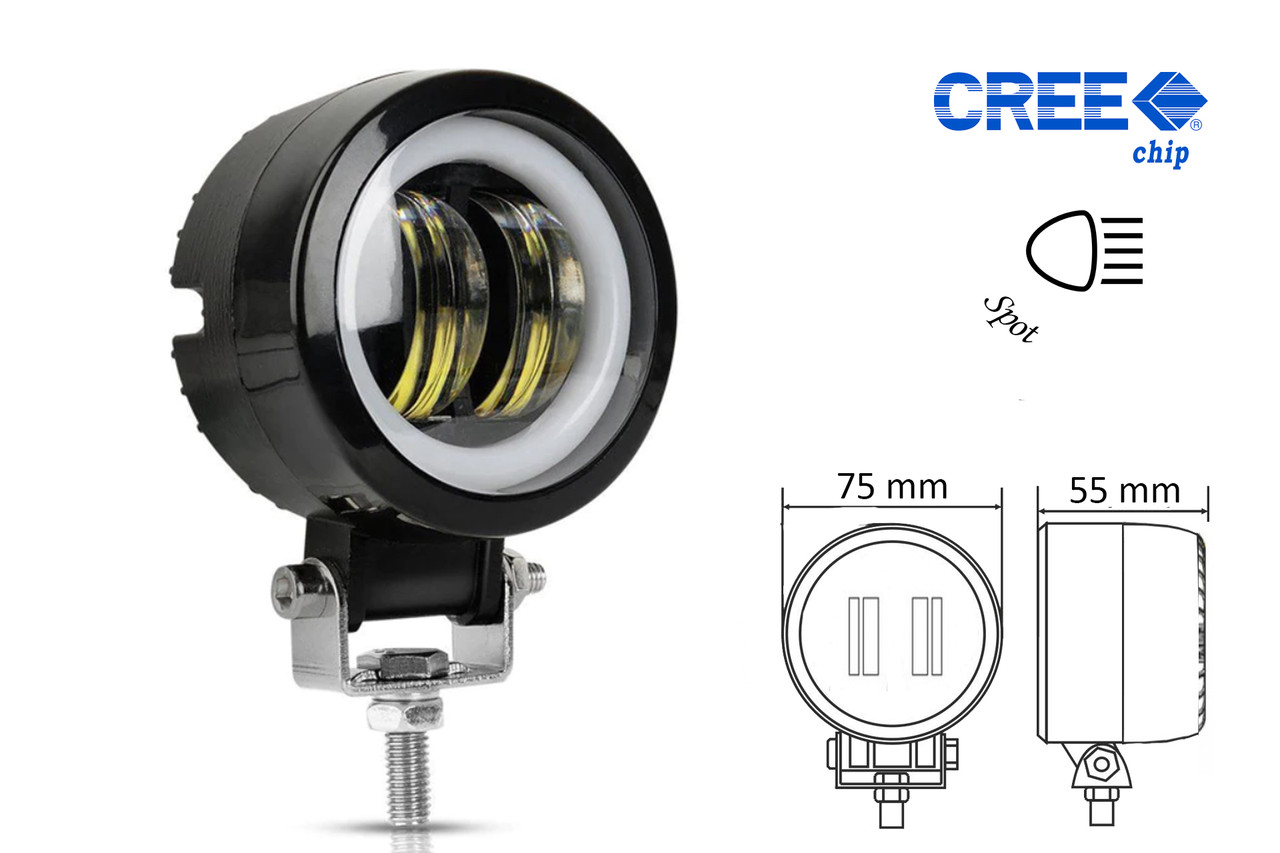 Світлодіодна LED-фара 20W-QA 2 світлодіоди CREE + DRL (сплошне світіння по колу) зі світло-теневою кордоном
