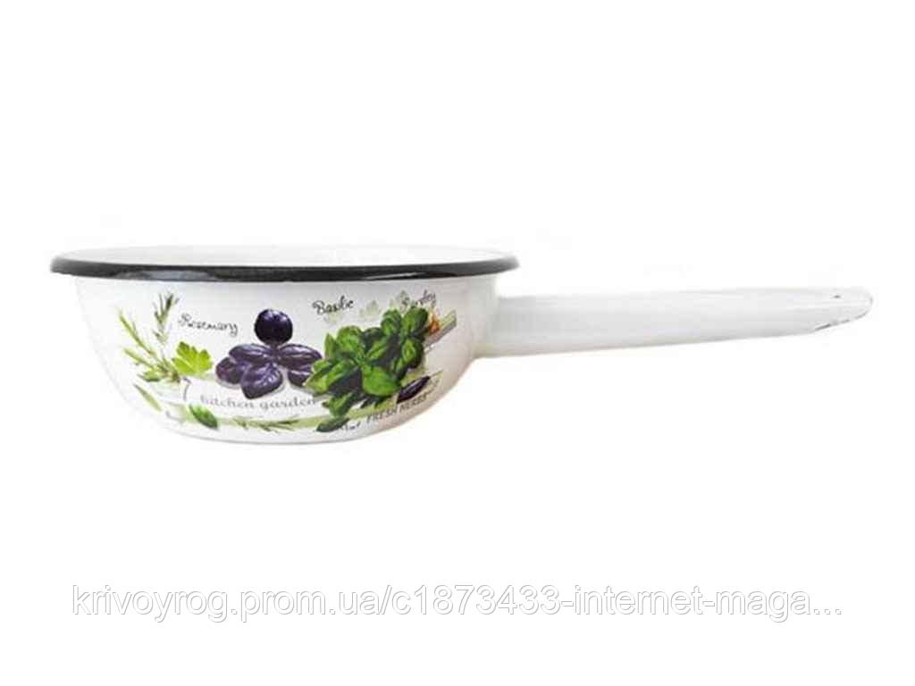 Друшляк єм. 1л /2 з емал.ручкою Зелень фреш (біла) I1407/2 ТМ IDILIA, фото 1