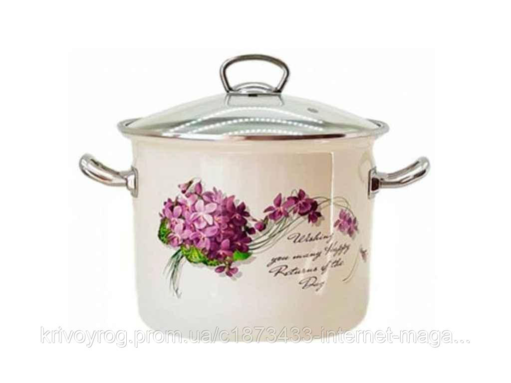 Каструля ем. 5,5л циліндрична з н/ж фурнітурою та скляною кришкою Віола (молочна) I83117 ТМ IDILIA, фото 1