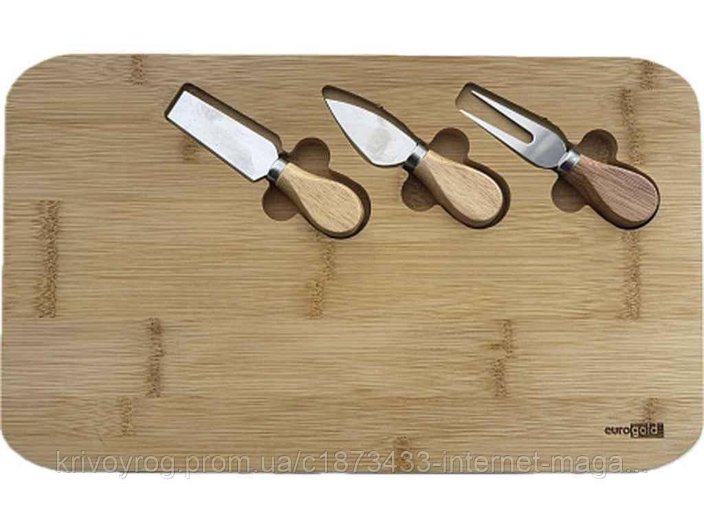 Дошка обробна 40х24х2см бамбукова з ножами для сиру ТМ EURO GOLD, фото 1