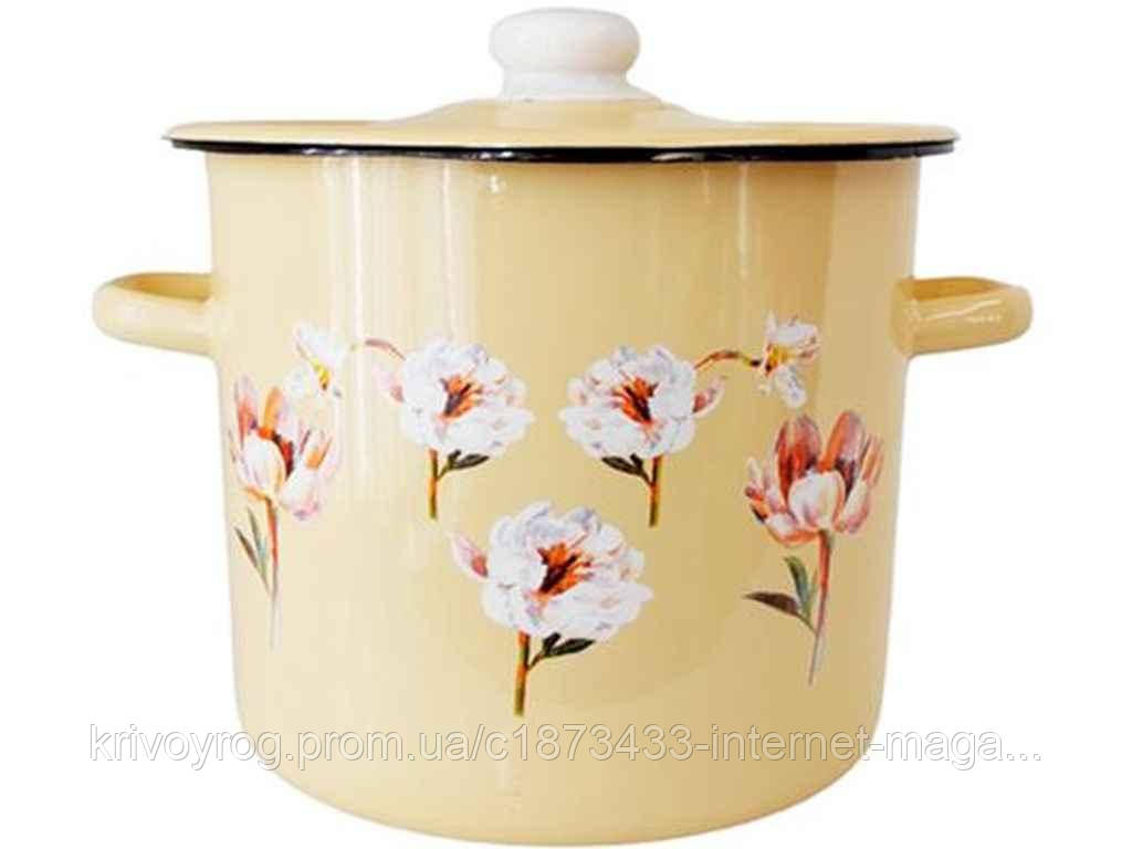 Каструля ем. 7л /2 циліндрична Квіткова фантазія (молочная) ТМ IDILIA, фото 1