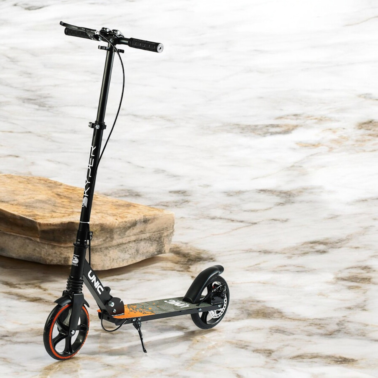 Стильний міський самокат біцикл Чорний urban scooter підлітку Колісний прогулянковий транспорт Ручне гальмо, фото 1