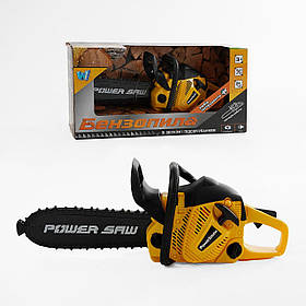 Дитяча іграшкова Бензопила 192 D1 колір жовтий звук автоматичне обертання пиляльного ланцюга на батарейках
