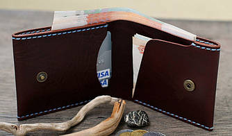 Шкіряний гаманець "BOZ" ручної роботи, натуральна шкіра, на кнопці+гравіювання