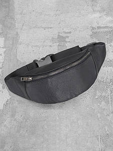 Сумка на пояс (бананка) чорна з натуральної шкіри з одним відділенням для чоловіків та жінок, Чорний