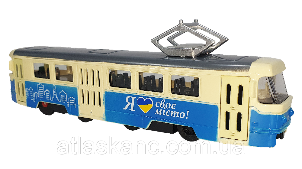 Модель АвтоХіт Трамвай 18 см метал Блакитний з жовтим 10710, фото 1