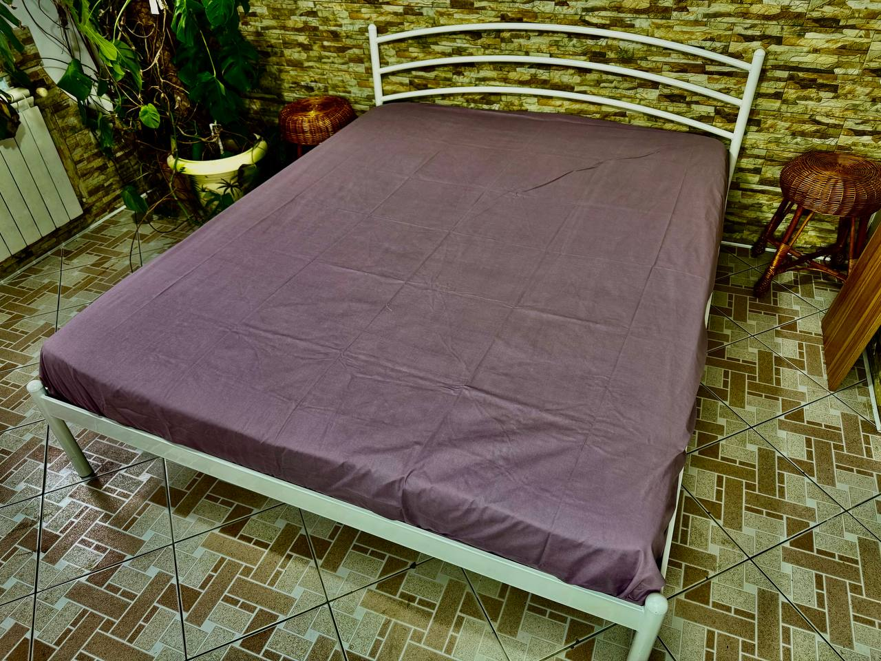 Простирадло на резинці двоспальне "Пудра" | Бязь 180х200 см, фото 1