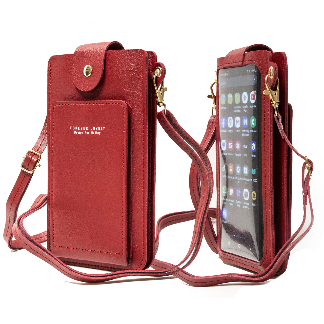 Жіноча сенсорна сумка для 2-х телефонів, документів і грошей SJ1210#A винная, фото 1