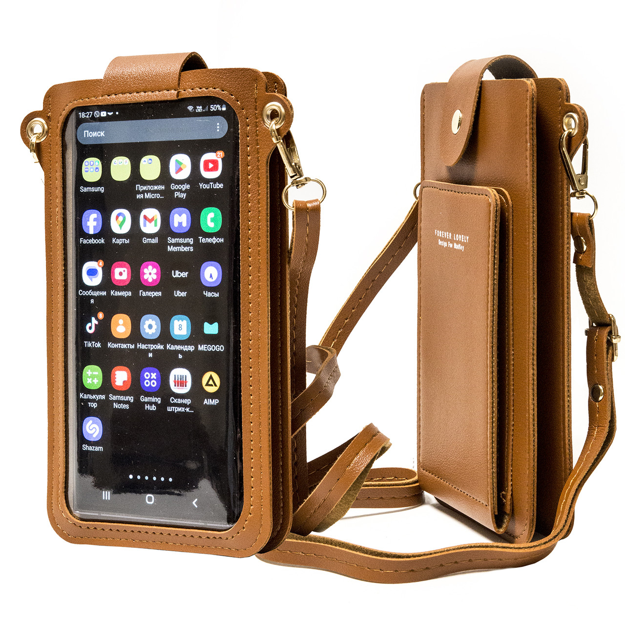 Жіноча сенсорна сумка для 2-х телефонів, документів і грошей SJ1210#A коричнева, фото 1