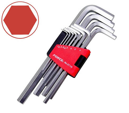 Набір ключів 6-гр. (HEX) Г-под.. довгих 11пр. (1.5-12 мм) 5116L F, фото 1