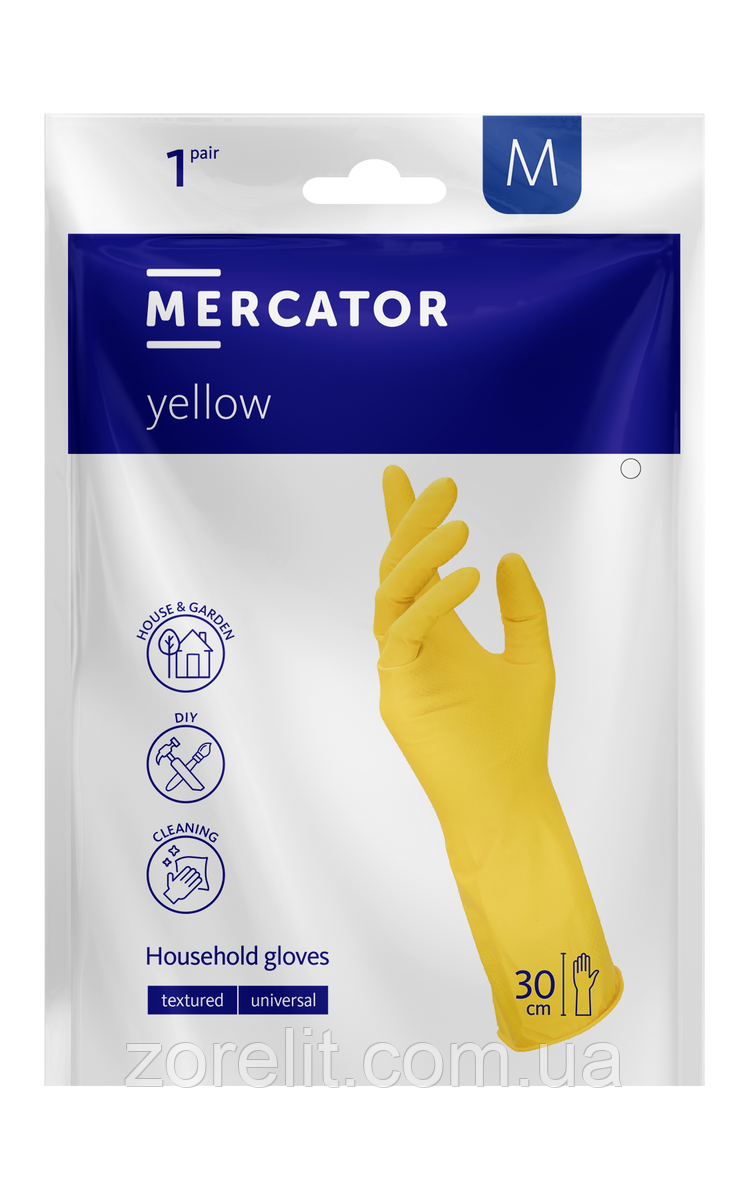 Господарські рукавички Mercator Household Yellow, 1 пара/уп, фото 1