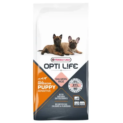 Сухий корм для цуценят всіх порід Opti Life (Опті Лайф) Puppy Sensitive з лососем 12.5 кг