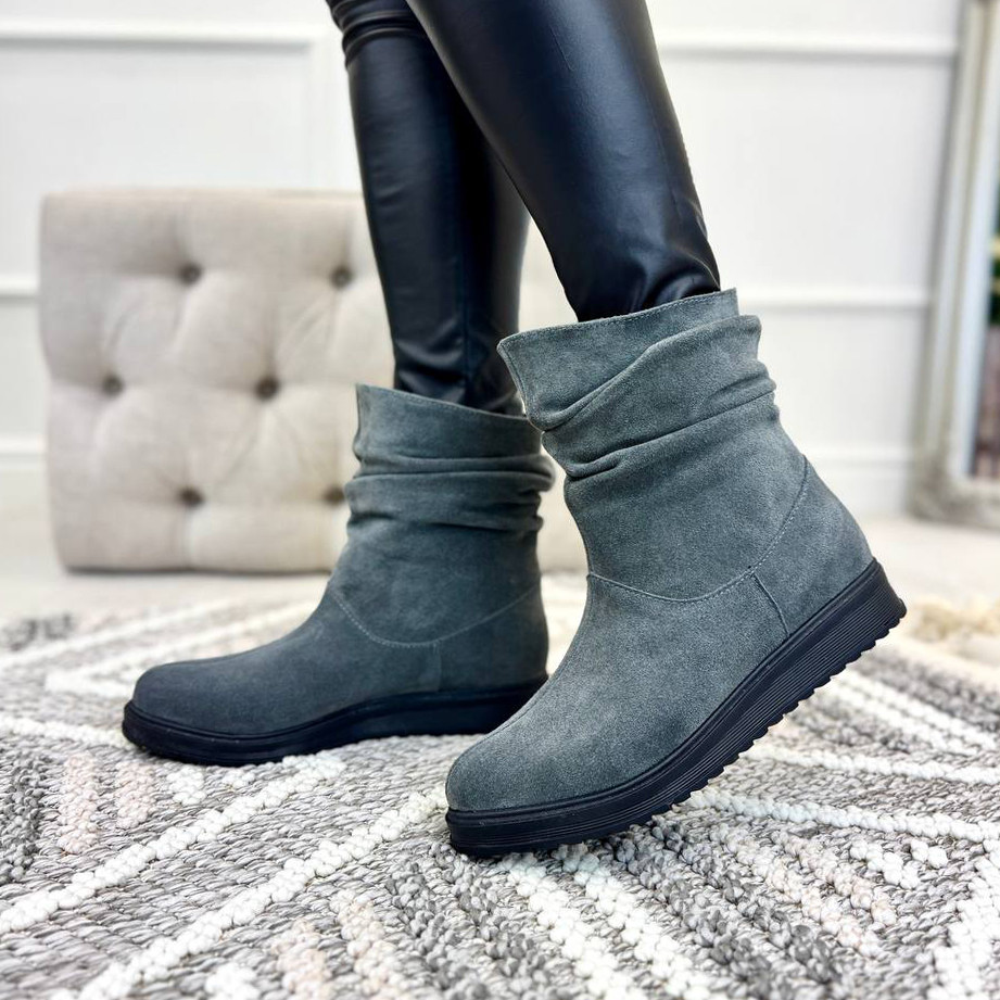 Черевики жіночі замшеві вільного одягання, з натуральної замші сірого кольору, фото 1