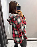 Стильна жіноча сорочка Тканина: клітинка котон, капюшон трикотаж Розмір: S, M, L, XL, фото 5