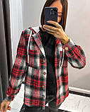 Стильна жіноча сорочка Тканина: клітинка котон, капюшон трикотаж Розмір: S, M, L, XL, фото 6