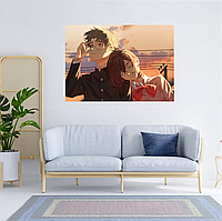 Плакат-постер на стіну з оригінальним принтом аніме-манги Dandadan Дандадан "Okarun Окарун, Ayase Momo Аясе"