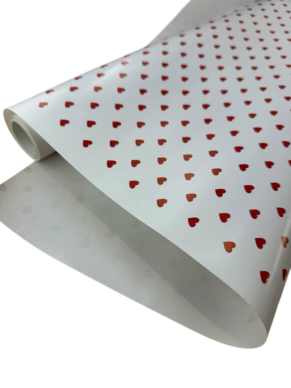 Подарунковий крафт папір у рулоні  "СЕРДЕЧКА НА БІЛОМУ" 70см х 10 м