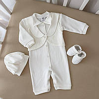 Чоловічок "Голд-3" Хлопчик берет,пінетки Молочний Інтерлок арт.27071325  Зріст 56-38(р)