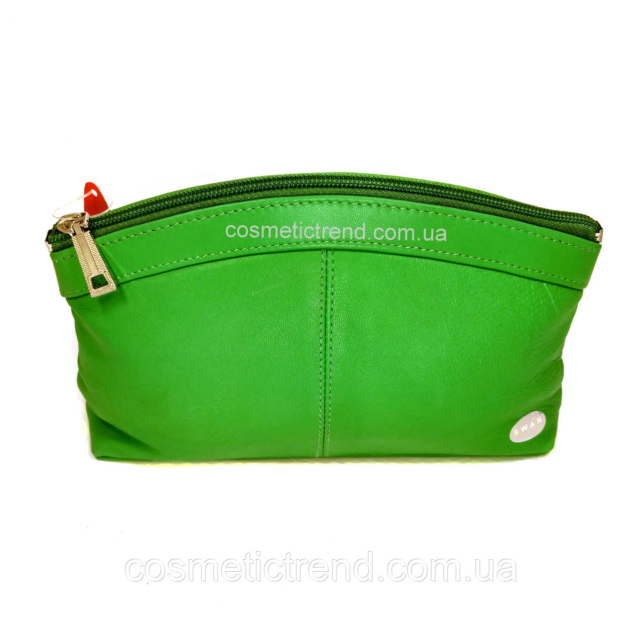 Косметичка жіноча зелена з натуральної шкіри Swan (Індія) 512143/green 23*13*5 см