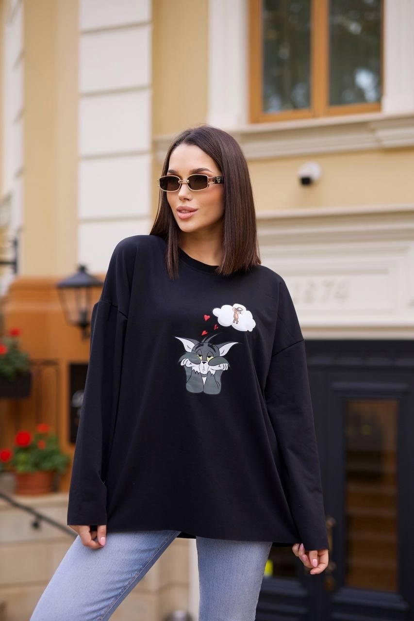 Жіночий світшот двонитка + рибана 42-46,48-52,54-58 білий, чорний