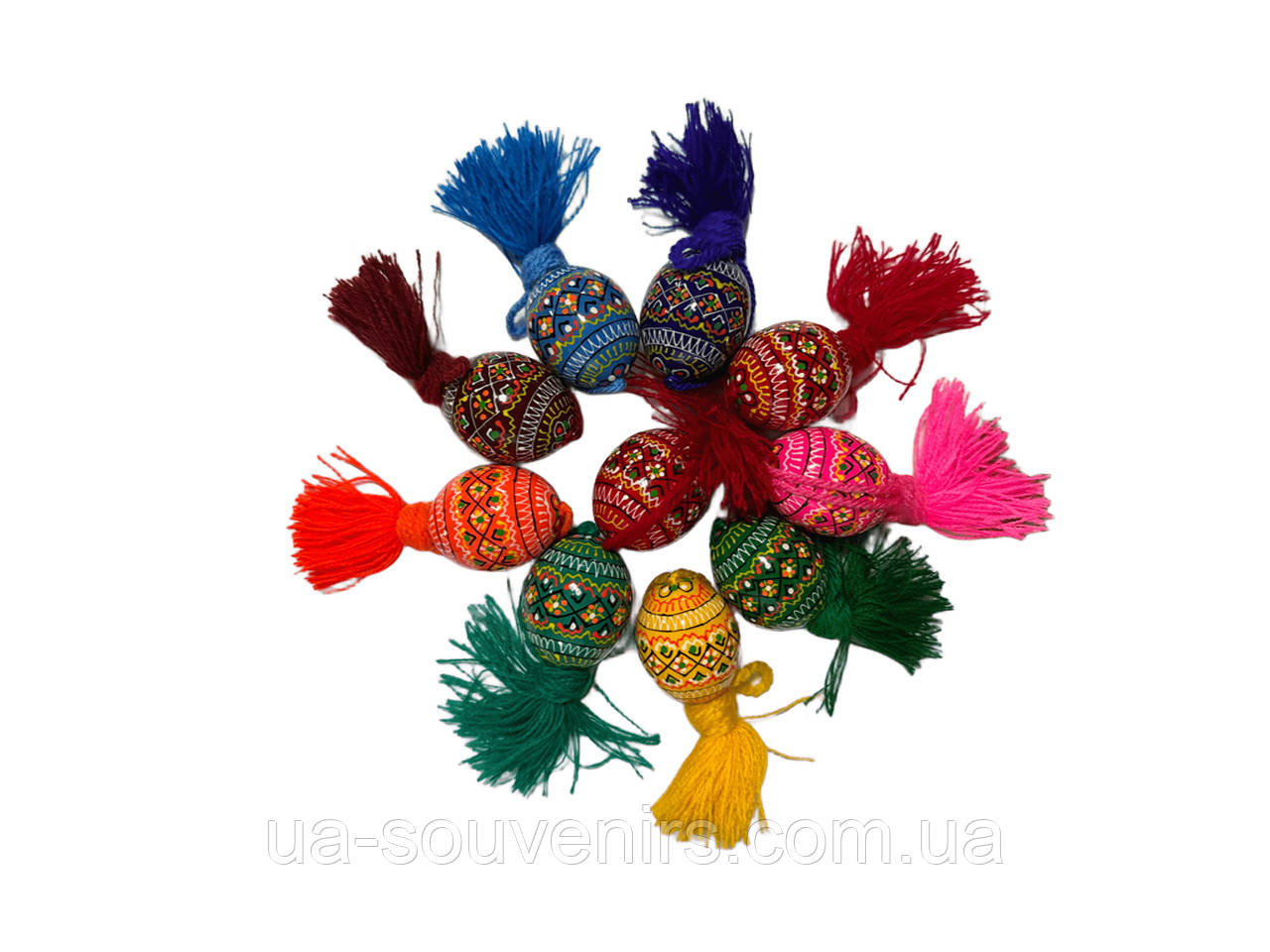 Набір маленьких дерев'яних писанок на китиці ,упаковка 10 шт, фото 1