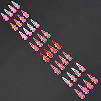 Набір шпильок дитячі хлопавки тик, так пластик 8 наборів у стрічці 32 штуки бантики різних кольорів