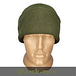 Шапка флісова тактична ЗСУ зимова, тепла. Тактична шапка двошарова з відворотом, хакі, фото 2