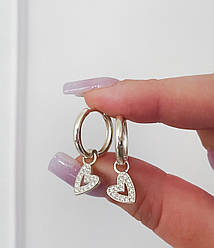 Сережки з підвіскою-сердечком із срібла з фіанітами "Лакшмі"