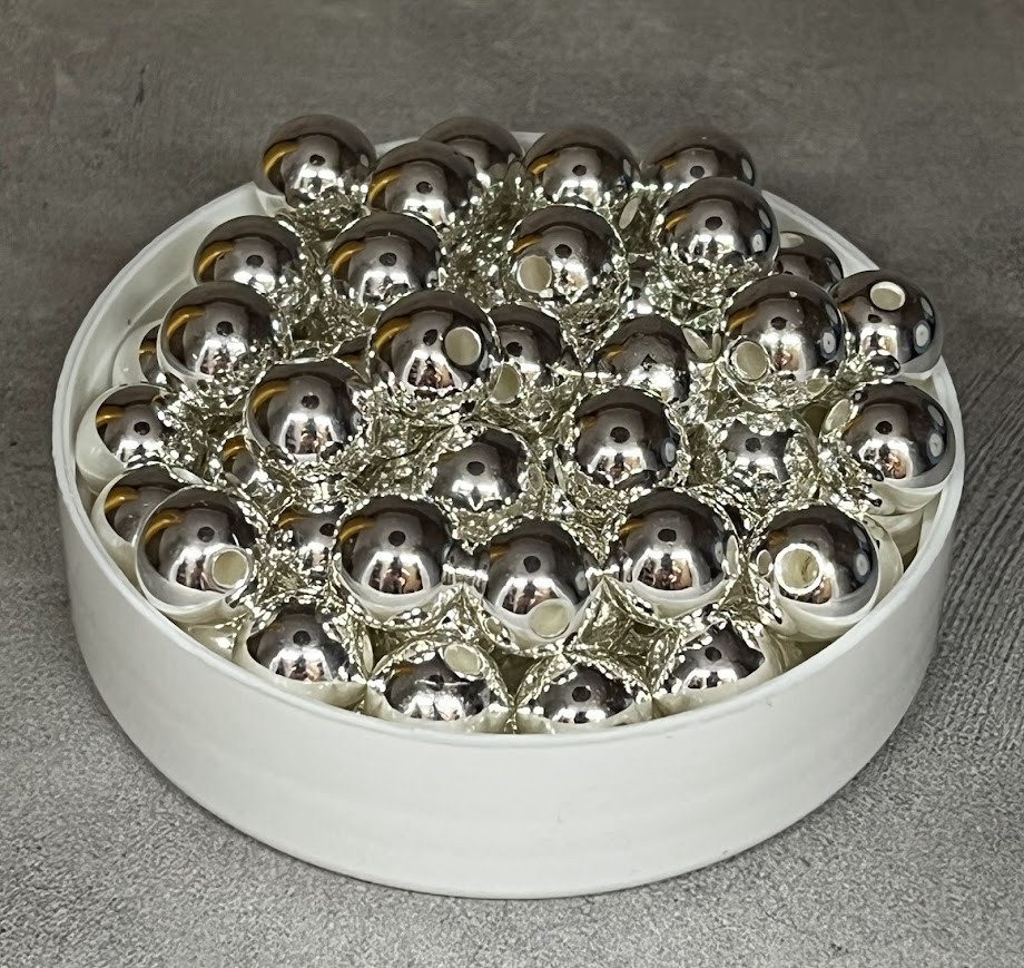 Намистини 10 мм, колір -срібло, упаковка -50 шт, Сріблястий, фото 1