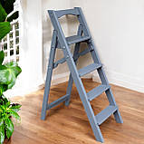 Дерев'яна драбина на 4 сходинки з вільхи  висока, міцна, розкладна та зручна у використанні, фото 2
