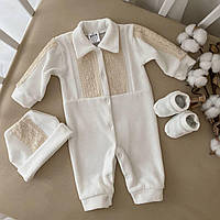 Чоловічок "Арін В" д.р. Шапочка,пінетки Молочний Велюр арт.27689940  Зріст 56-38(р)