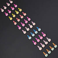 Набір шпильок дитячі хлопавки тик так пластик 10 наборів у стрічці 40 штук кішечки з бантиками різних кольорів