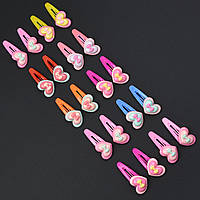 Набір шпильок дитячі хлопавки тик так пластик 10 наборів у стрічці 20 штук сердечка з бантиками різних кольорів