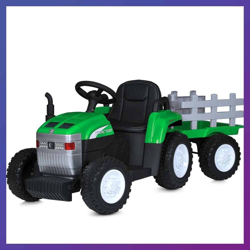 Дитячий електромобіль Трактор із причепом на радіокеруванні Bambi M 6038 Зелений, фото 1