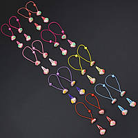 Набір шпильок і гумок дитячі бавовняні тик так пластик 8 наборів у стрічці 32 штуки полунички різних кольорів