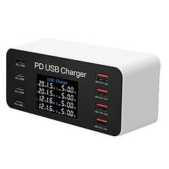 Мультизарядний пристрій на 8 портів USB + Type-C з екраном A9 швидка зарядка 65 W PD ( код: WLX-A9 )
