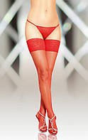 Красные чулки с ажурной резиночкой - Stockings 5537, drive red - L